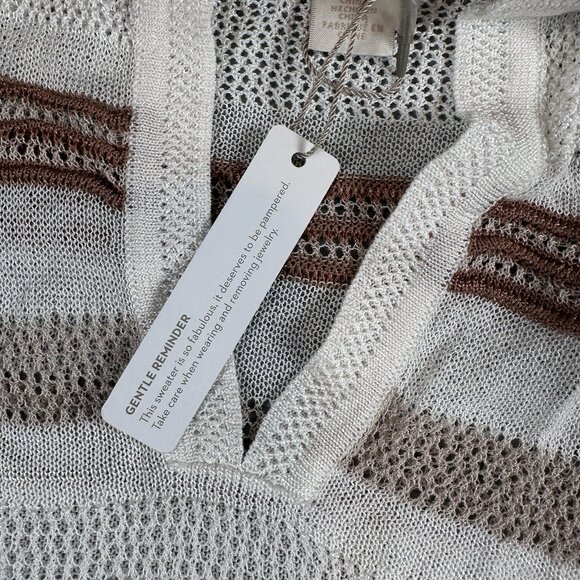 Chicos Cover Up Striped Open Knit Tassel Tie Waist Tunic Dress Beige Tan Medium - Picture 5 of 12